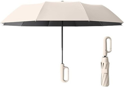 Star Work Auto Open Close Umbrella With Carabiner Handle Folding-Best Windproof Umbrella(White)
