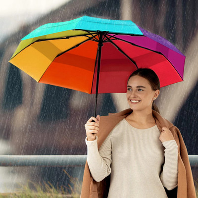 Raga Plus Oversized Rainbow Folding Travel Umbrella Compact Auto Open Close Rain Women Men Umbrella(Multicolor)