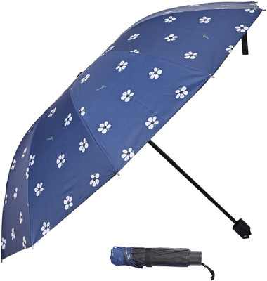 Flipkart SmartBuy 3 Fold Floral Printed Rain Sun & UV Rays Protective Manual Open Umbrella(Blue)