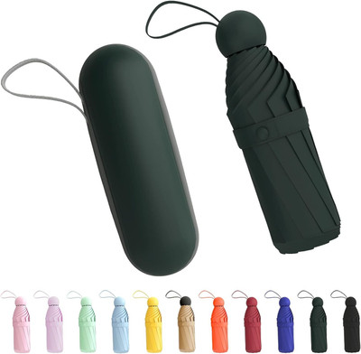 COROID Travel Fold Portable Capsule with Case UV Protection Sun & Rain Use Umbrella(Green)