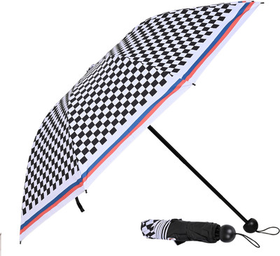 SFAB 3 Fold Digital Printed Rain Sun & UV Rays Protective Manual Open Umbrella(Black, Blue)