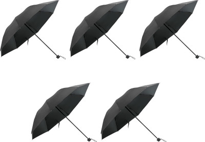 KUBER INDUSTRIES 3 Fold Manual Umbrella Black| Pack Of 5 Umbrella(Black)