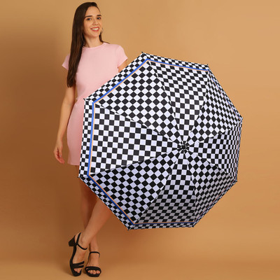 DesoRia 3 Fold Printed Rain Sun & UV Rays Protective Double Coated Manual Open Umbrella(Black, Blue)