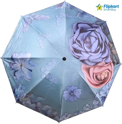 Flipkart SmartBuy 3 Fold Floral Printed Rain Sun & UV Rays Protective Black Coated Manual Open Umbrella(Green)