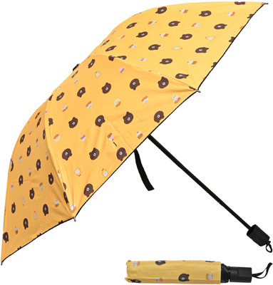 SFAB 3 Fold Printed Rain Sun & UV Rays Protective Double Coated Manual Open Umbrella(Yellow)