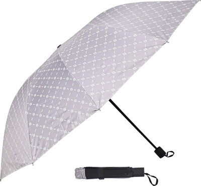 SFAB 3 Fold Printed Rain Sun & UV Rays Protective Double Coated Manual Open Umbrella(Grey)