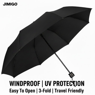 JIMIGO 3 Fold Compact stylist Lightweight Foldable Men Women & Child 8-Ribs Rain & Sun Umbrella(Black)