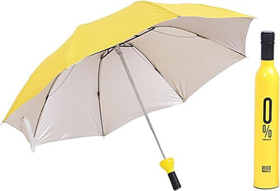 Shelter Pro Double Layered Folding Portable Wine Bottle Umbrella With Cover Stylish Bottle Umbrella(Yellow)