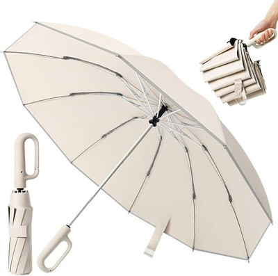 Tazomi UV protection outside down design 3-fold Automatic Open Travel Umbrella(White, Silver)