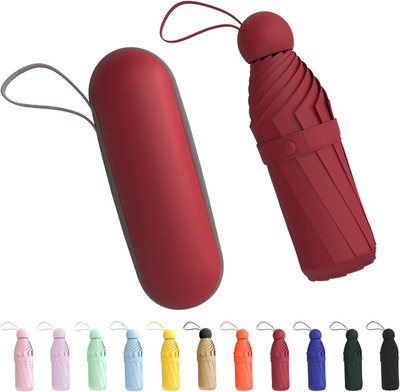 Garsum Pocket Travel Umbrella Windproof (Manual Open) Sun Rain Mini Ultra-Light 2 Fold Umbrella(Maroon)
