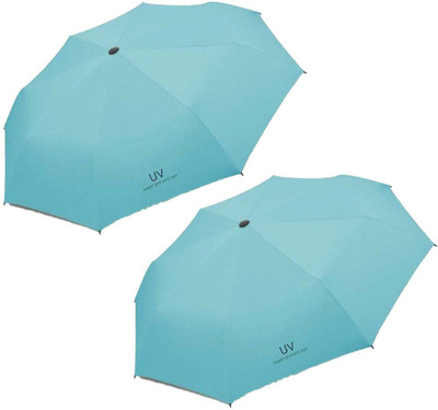 KEKEMI 3 fold Manual UV Plain Sun & Rain Umbrella Umbrella(Blue)