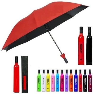 Keshavi Wine Bottle Shape Umbrella with Plastic Case for Rain & UV Protection, Outdoor Umbrella(Multicolor)