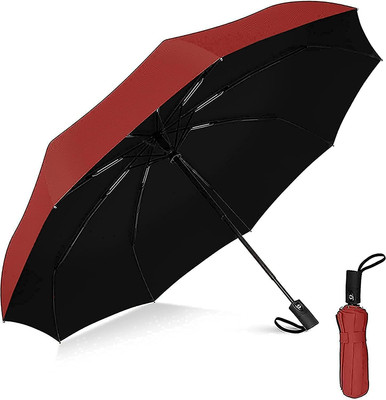 Sharkk 3 Fold Fully Automatic Rain UV Protection Portable Foldable Umbrella(Maroon, Black)