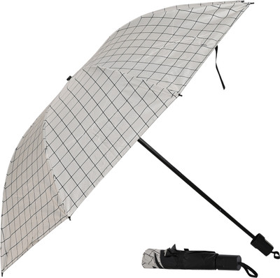 Umbrella mart 3 Fold Checkered Printed Rain Sun & UV Rays Protective Manual Open Umbrella(Grey)