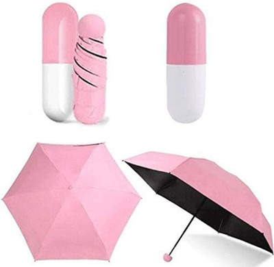 Jenienterprisee Nylon Fancy Umbrella with Capsule Shape Case & Holding Handle Umbrella(Pink)