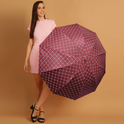 Flipkart SmartBuy 3 Fold Printed Rain Sun & UV Rays Protective Double Coated Manual Open Umbrella(Red, Maroon)