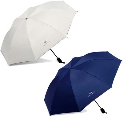 KEKEMI 3 fold Manual UV Plain Sun & Rain Umbrella Umbrella(Silver, Blue)