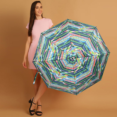 Flipkart SmartBuy 3 Fold Printed Rain and Sun Protective Button Open Umbrella(Green, Multicolor)