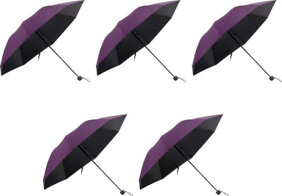 KUBER INDUSTRIES 3 Fold Manual Purple| Pack Of 5 Umbrella(Purple)