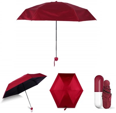 Muren Capsule Shape Mini Compact Foldable Handy UV Protection & Rain Umbrella(Maroon)