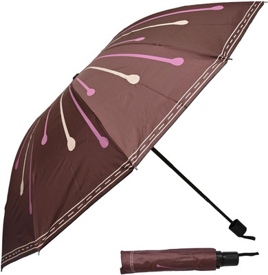 SFAB 3 Fold Printed Rain Sun & UV Rays Protective Double Coated Manual Open Umbrella(Brown)
