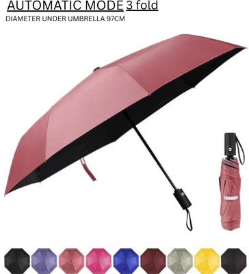 AMACO Auto Open Close Button UV Umbrella Strong Folding 3-Fold Umbrella GOE 646 Umbrella(Red)