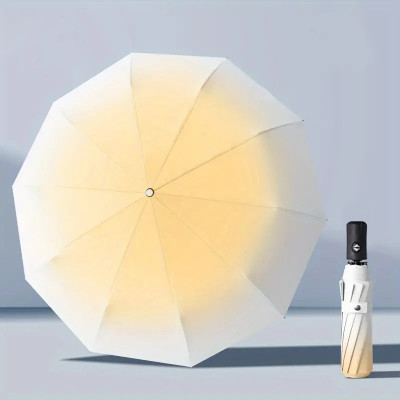 CITRODA 3 Fold Fully Automatic Rain UV Protection Portable Foldable Gradient Fancy Color Umbrella(Yellow)