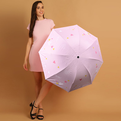 Umbrella mart 3 Fold Printed Rain Sun & UV Rays Protective Double Coated Manual Open Umbrella(Violet)
