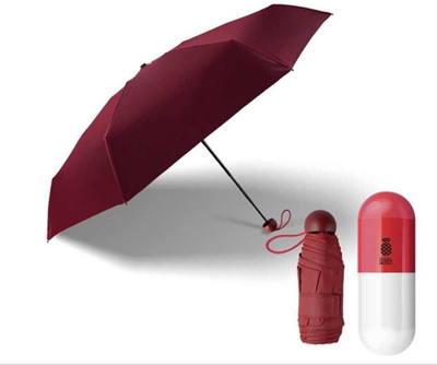 Jenienterprisee Ultra Light and Mini Folding Compact Pocket Umbrella with Lovely Capsule case Umbrella(Maroon)