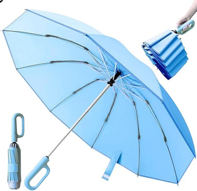 RIBS UV Protection Coated 3Fold Umbrella,Auto Open Travel for Men@Women Umbrella(Blue, Multicolor)