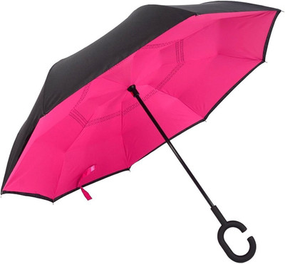 Holy Delight C Type Handle Double Layer Inverted Upside Down Reversible Umbrella(Pink)