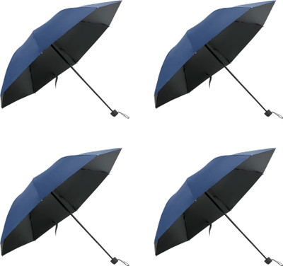 KUBER INDUSTRIES 3 Fold Manual Umbrella Blue| Pack Of 4 Umbrella(Blue)