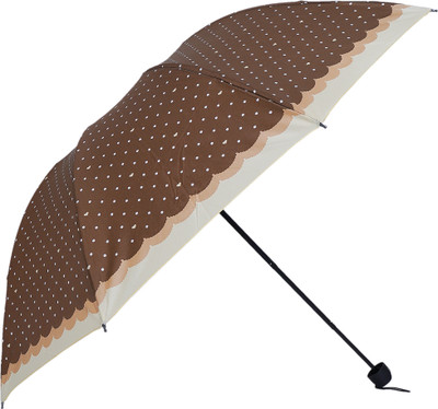 Umbrella mart 3 Fold Dot Printed Rain and Sun Protective Manual Open Umbrella(Brown)