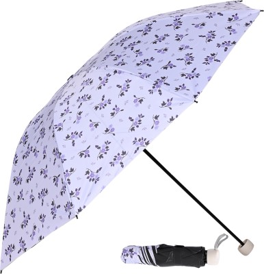 SFAB 3 Fold Printed Rain Sun & UV Rays Protective Black Coated Manual Open Umbrella(Purple)