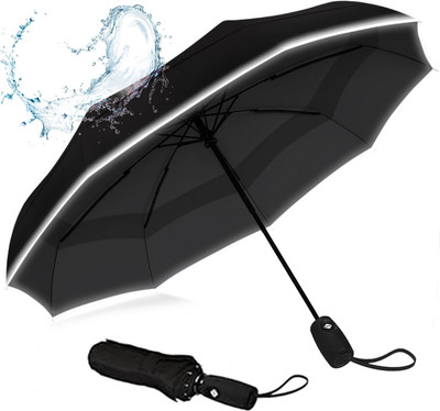 Lengloy UV Umbrella 3 Fold Plain Automatic Open Men/Women UV Protection Umbrella(Black)