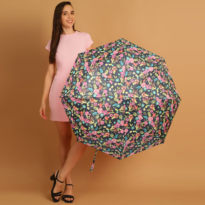 Flipkart SmartBuy 3 Fold Printed Rain Sun & UV Rays Protective Double Coated Manual Open Umbrella(Blue)