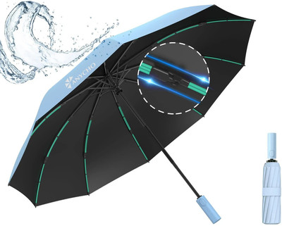 Anycho 3 Fold Umbrella- Automatic Umbrella with Sturdy Ribs for Rainy Umbrella(Blue)