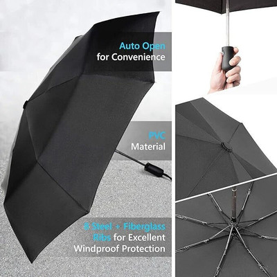 MH Creation 39 Inch Automatic Umbrella with Light Design Foldable - 3 Fold UV Protection Umbrella(Black)