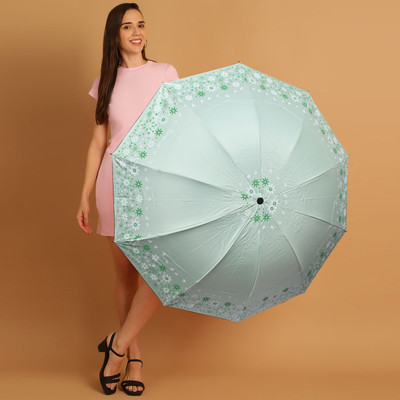 Flipkart SmartBuy 3 Fold Printed Rain Sun & UV Rays Protective Double Coated Manual Open Umbrella(Green)