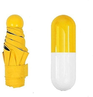 Rain Guard Mini Compact Foldable Capsule Case Umbrella Lightweight Waterproof UV Protection Umbrella(Yellow)