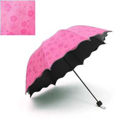 GOPINATH AUTOLINK 3 Fold Rain and all seasons Protection Magic Umbrella Folding of Flowers Design Umbrella(Pink)