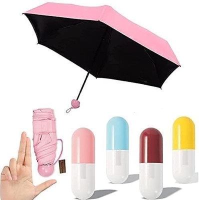 D-caliber Mini Compact Capsule umbrella windproof 4 folding UV for travel and car Umbrella(Multicolor)