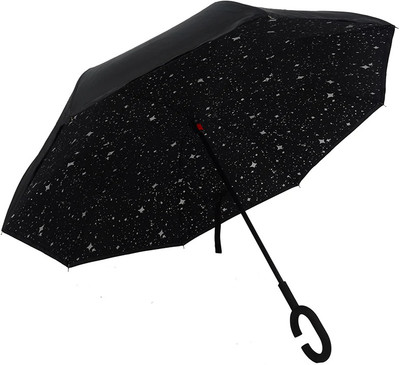 Rexmon Double layer Inverted reversible StarStruck Shield umbrella with C-Shaped Handle Umbrella(Black, White)