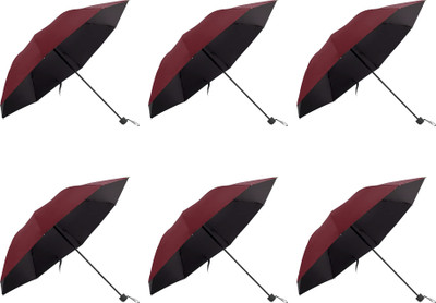 KUBER INDUSTRIES 3 Fold Manual Umbrella Red| Pack Of 6 Umbrella(Red)