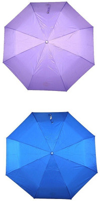 Bizarro.in 3 Fold Set of 2 Plain Office Men::Women_74 Umbrella(Blue, Purple)