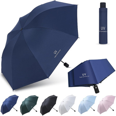 Centaur 3 Fold Fully Automatic Rain UV Protection Portable Foldable Tiny Travel Folding Umbrella(Blue)