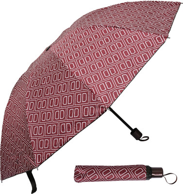 DesoRia 3 Fold Printed Rain Sun & UV Rays Protective Double Coated Manual Open Umbrella(Maroon)