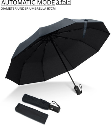 AMACO Auto Open Close Button UV Umbrella Strong Folding 3-Fold Umbrella GOE 547 Umbrella(Black)