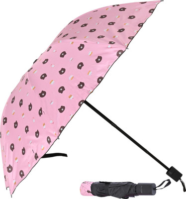 Flipkart SmartBuy 3 Fold Printed Rain Sun & UV Rays Protective Black Coated Manual Open Umbrella(Pink)