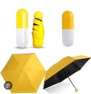 tripleseven Portable Capsule Windproof Double Layer Light Pocket Size | UV Protection & Rain Umbrella(Yellow)
